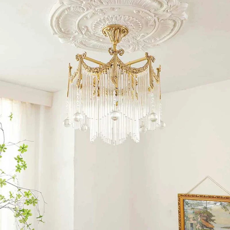 Chandelier Luxury French Vintage Brass Glass Tassel
