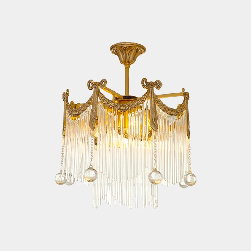 Chandelier Luxury French Vintage Brass Glass Tassel