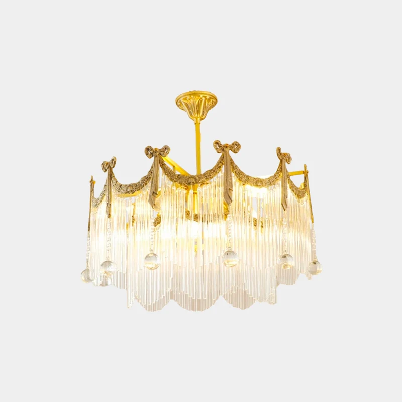 Chandelier Luxury French Vintage Brass Glass Tassel