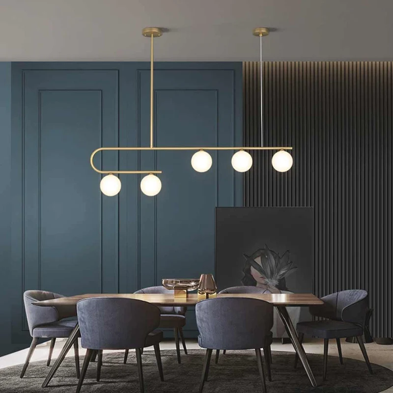Pendant Chandelier Light Nordic Linear Brass Glass Globe