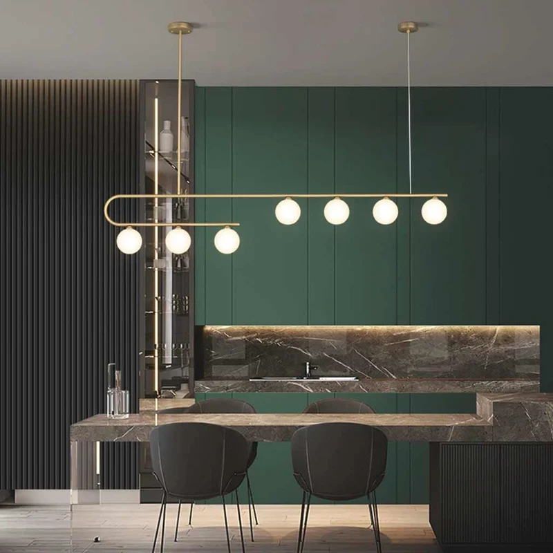 Pendant Chandelier Light Nordic Linear Brass Glass Globe