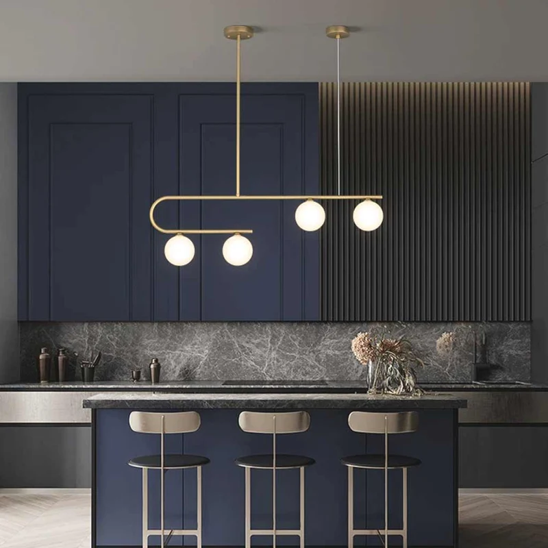 Pendant Chandelier Light Nordic Linear Brass Glass Globe