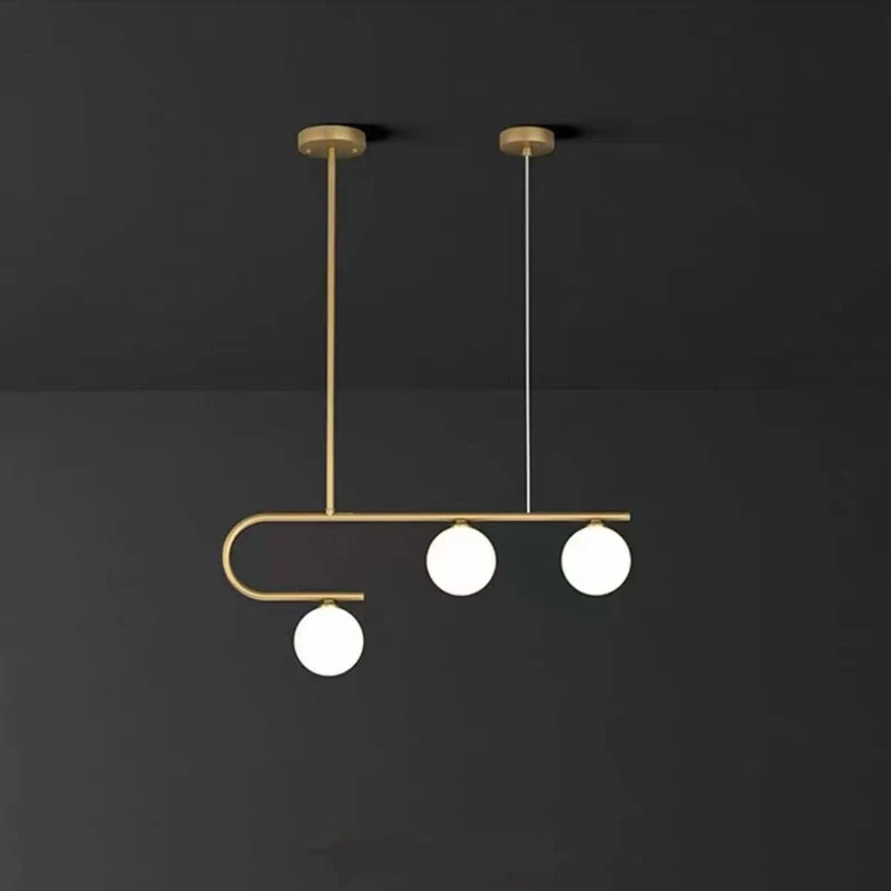 Pendant Chandelier Light Nordic Linear Brass Glass Globe