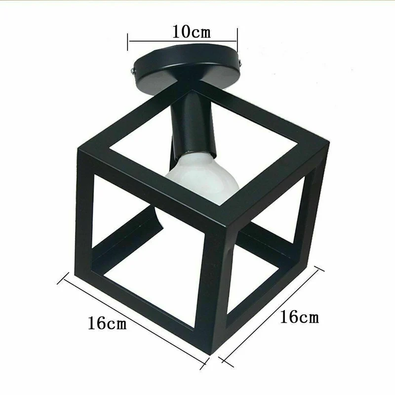 Vintage Geometrische Deckenlampe Schwarz Metall | Retro Käfigleuchte E27~3729