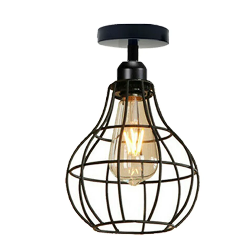 Vintage Geometrische Deckenlampe Schwarz Metall | Retro Käfigleuchte E27~3729