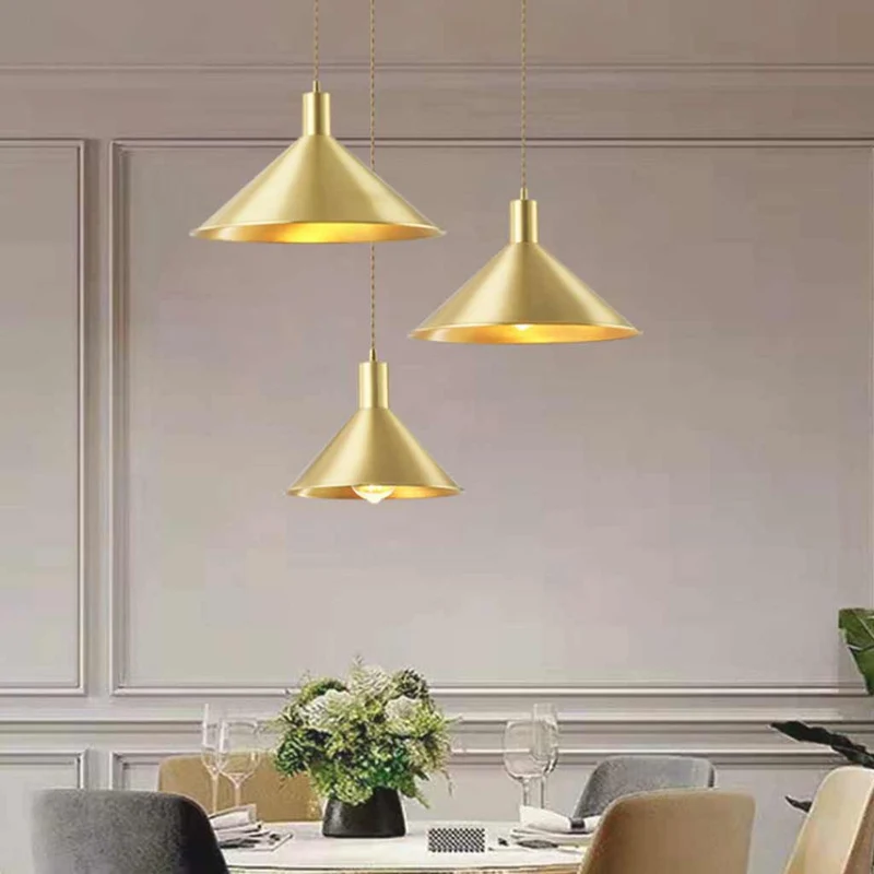 Pendant Light Minimalist Brushed Brass Single Head, Gold