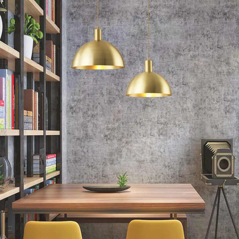 Pendant Light Minimalist Brushed Brass Single Head, Gold