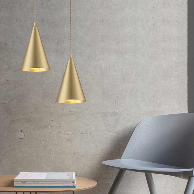 Pendant Light Minimalist Brushed Brass Single Head, Gold