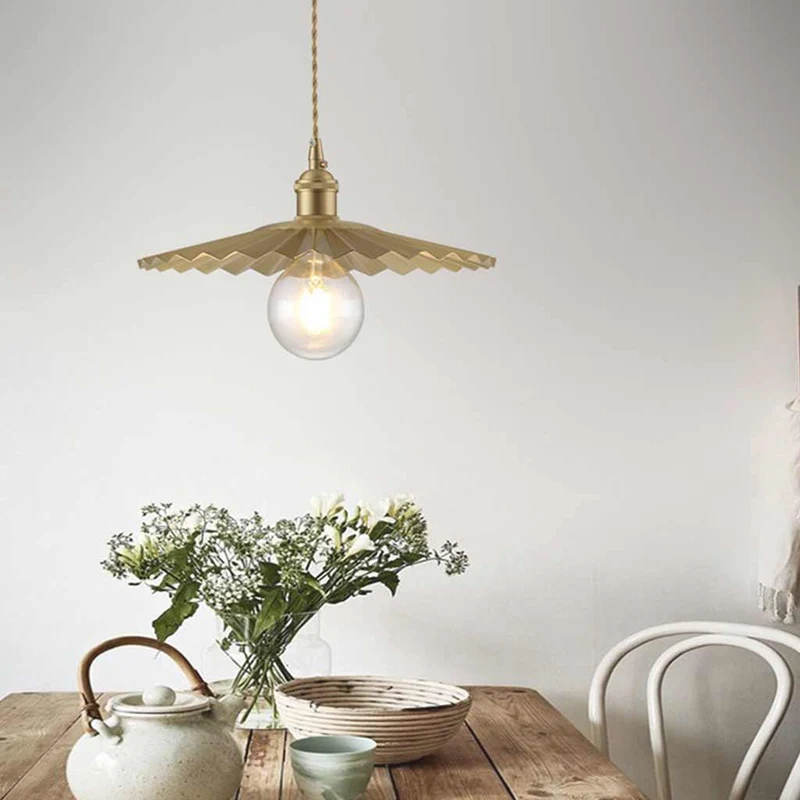 Pendant Light Minimalist Brushed Brass Single Head, Gold