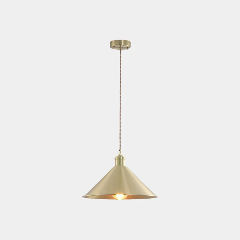 Pendant Light Industrial Simple Brushed Brass Cone, Gold