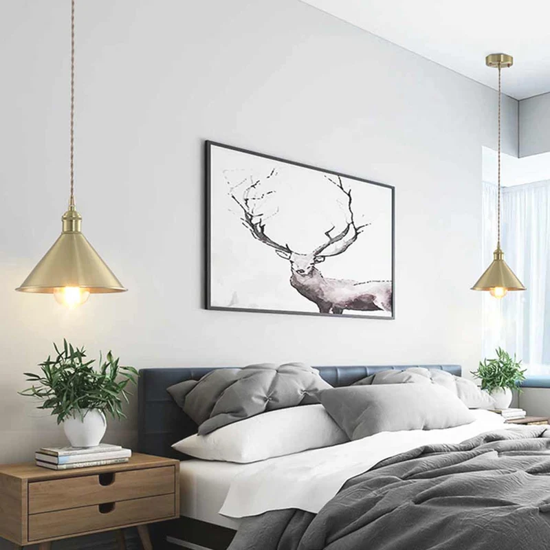 Pendant Light Industrial Simple Brushed Brass Cone, Gold