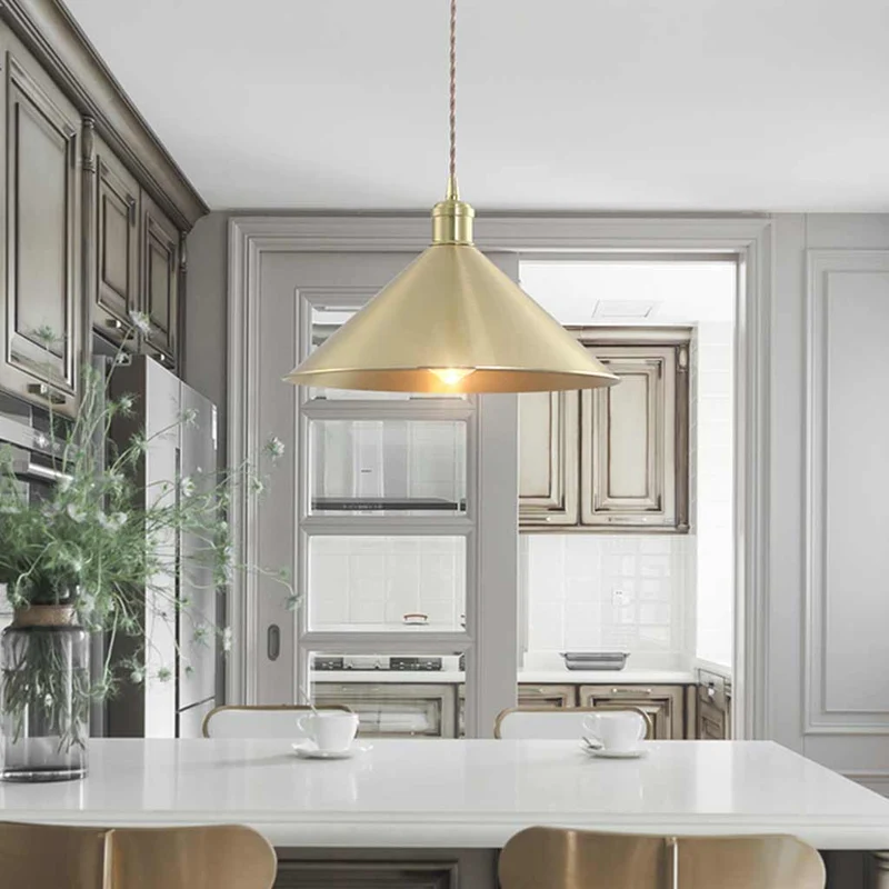 Pendant Light Industrial Simple Brushed Brass Cone, Gold