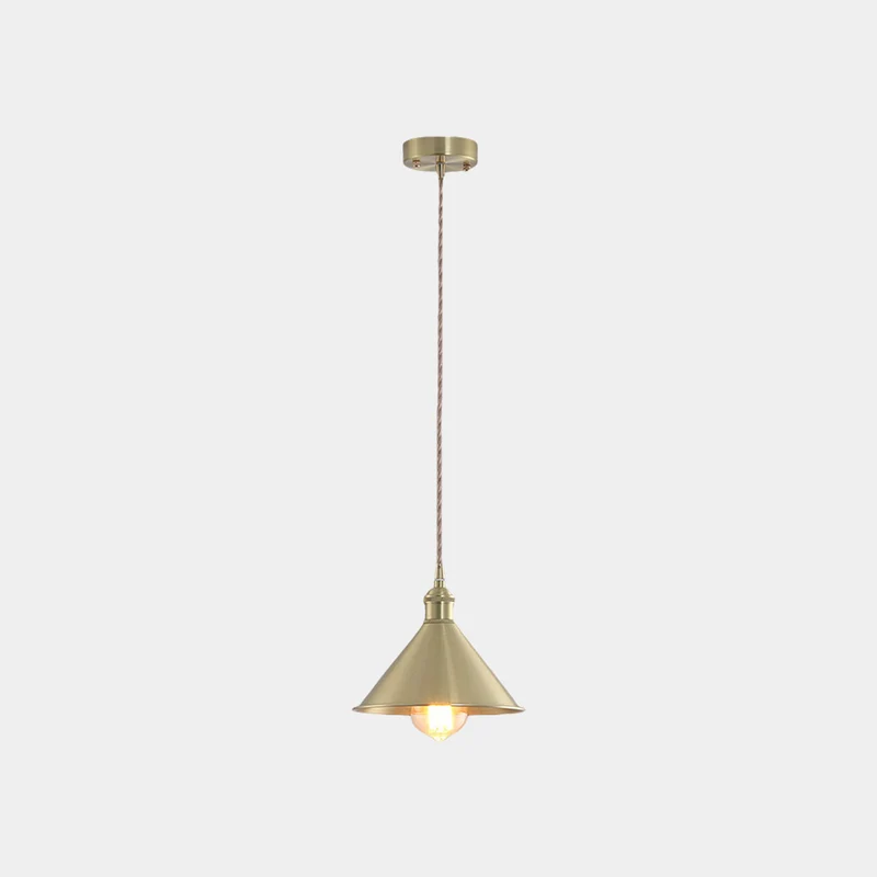 Pendant Light Industrial Simple Brushed Brass Cone, Gold