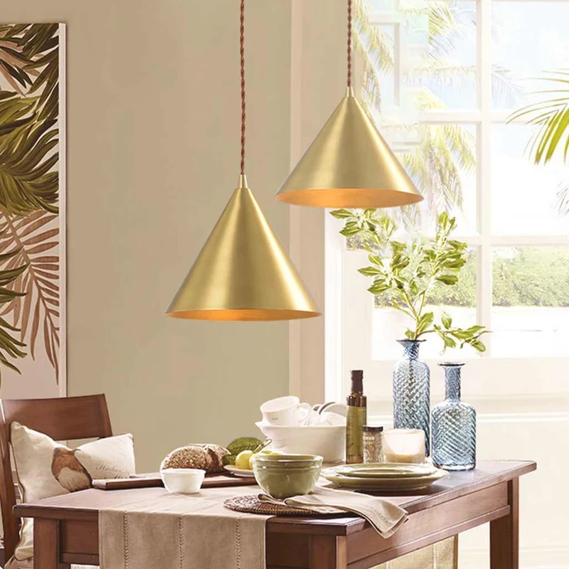 Pendant Light Minimalist Small Brass Cone, Gold