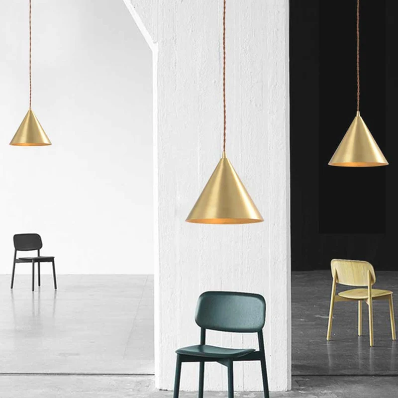Pendant Light Minimalist Small Brass Cone, Gold