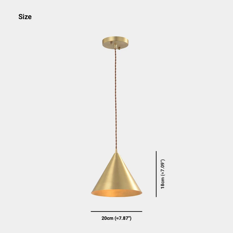 Pendant Light Minimalist Small Brass Cone, Gold