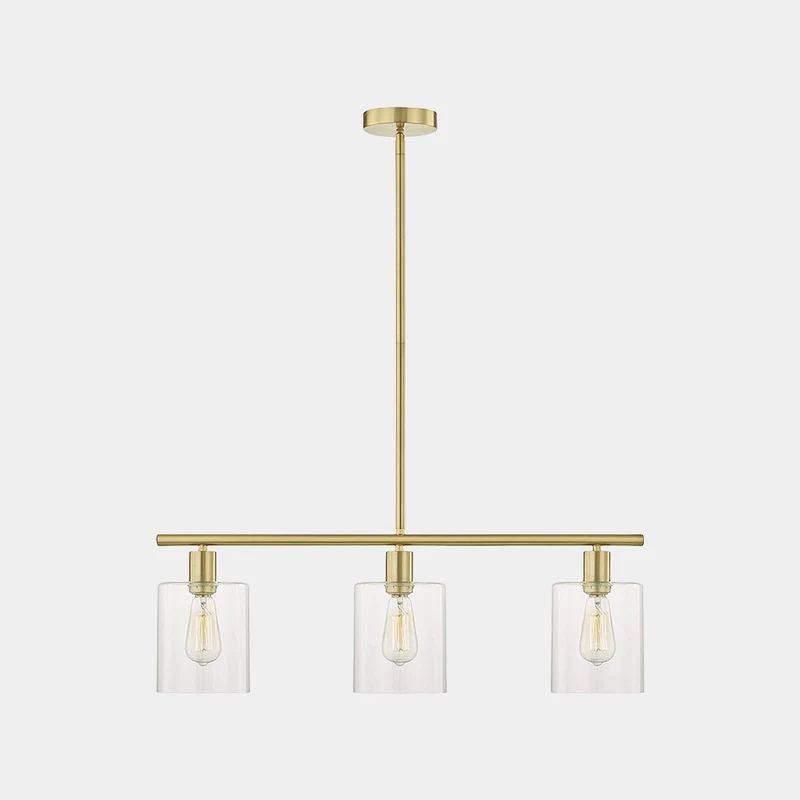 Chandelier Industrial Glass 3-Light, Black / Gold