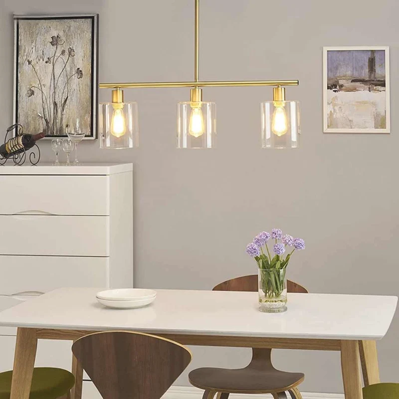 Chandelier Industrial Glass 3-Light, Black / Gold