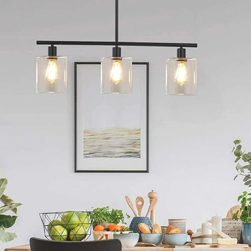 Chandelier Industrial Glass 3-Light, Black / Gold