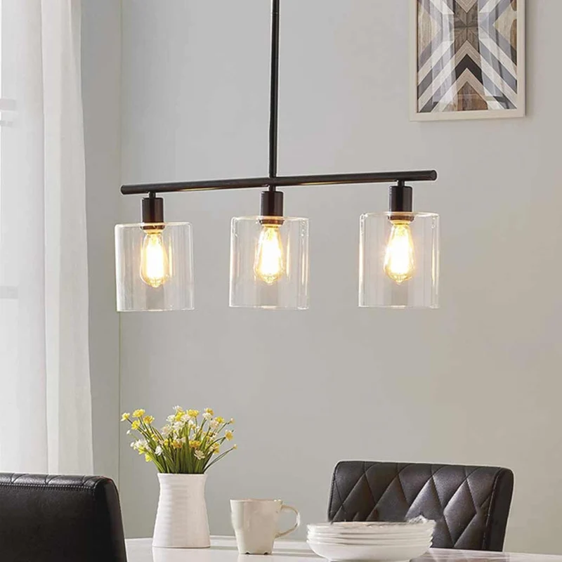 Chandelier Industrial Glass 3-Light, Black / Gold