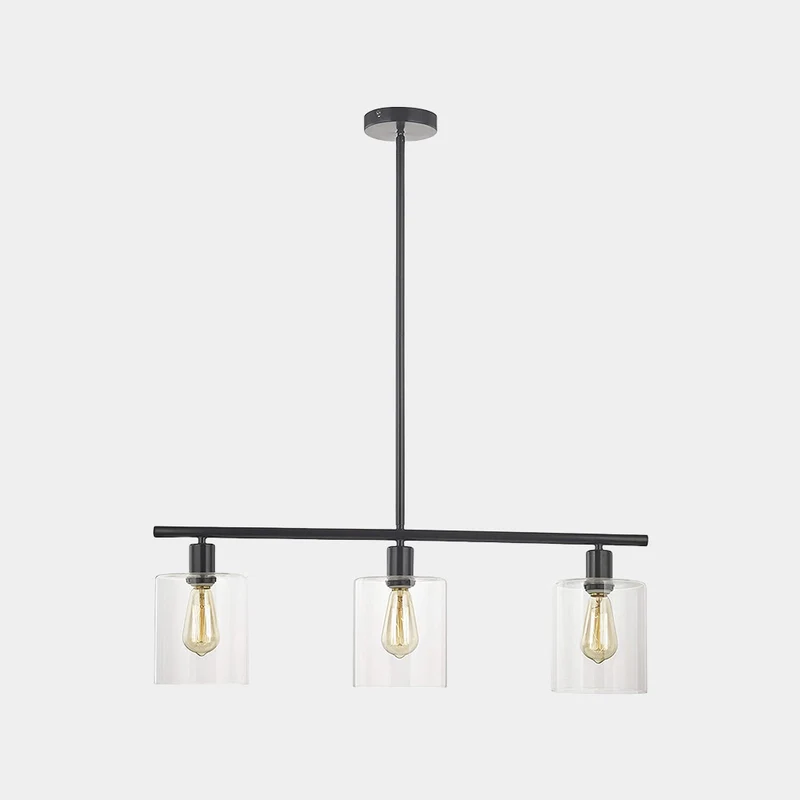 Chandelier Industrial Glass 3-Light, Black / Gold