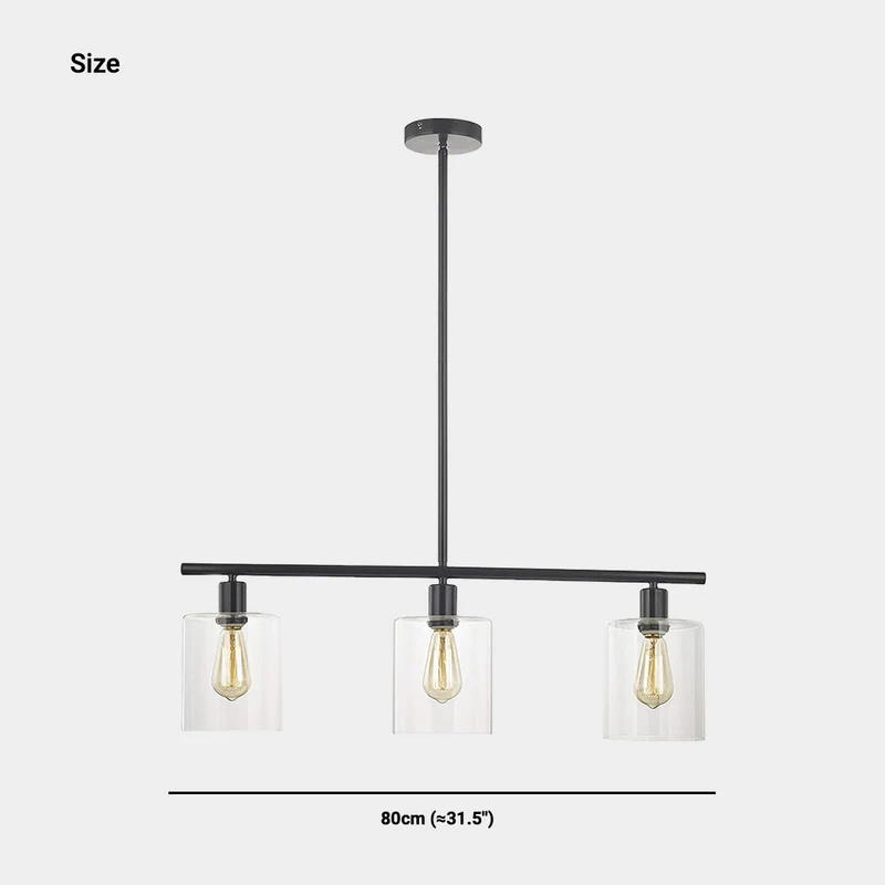 Chandelier Industrial Glass 3-Light, Black / Gold