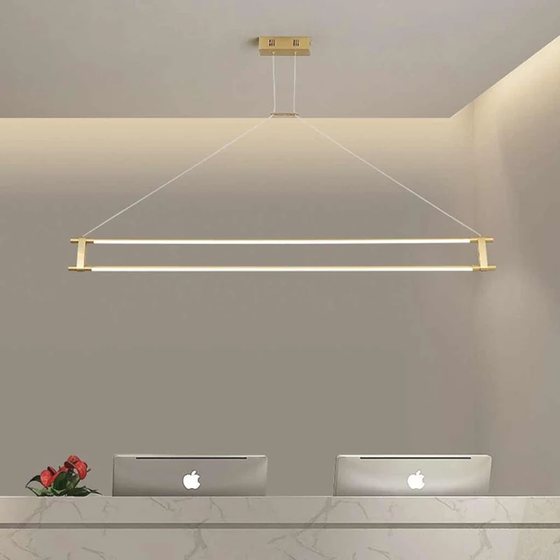 Pendant Light Modern Brass Long Bar Linear LED, Gold