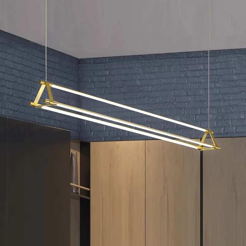 Pendant Light Modern Brass Long Bar Linear LED, Gold