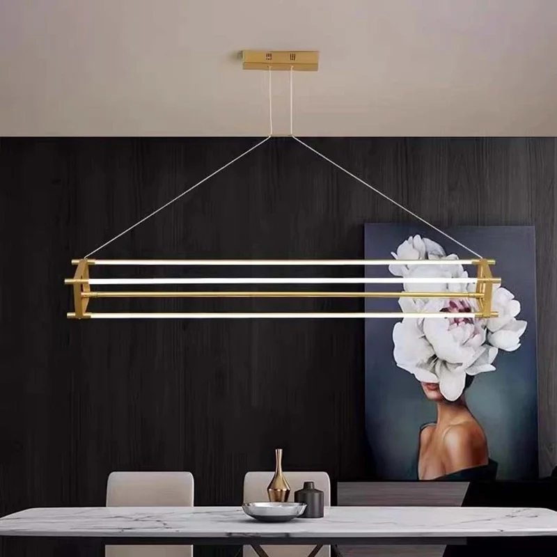 Pendant Light Modern Brass Long Bar Linear LED, Gold
