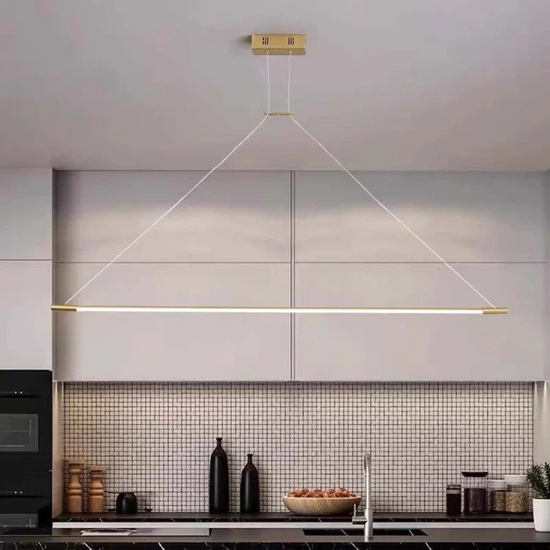 Pendant Light Modern Brass Long Bar Linear LED, Gold