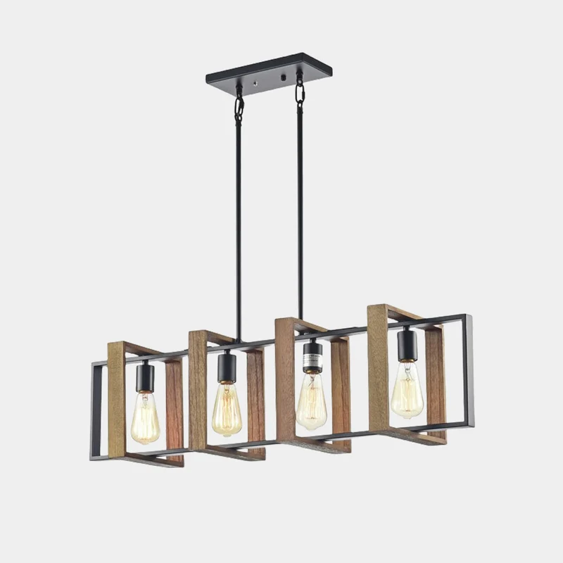Chandelier Island Lighting Farmhouse Linear Rectangular Wood