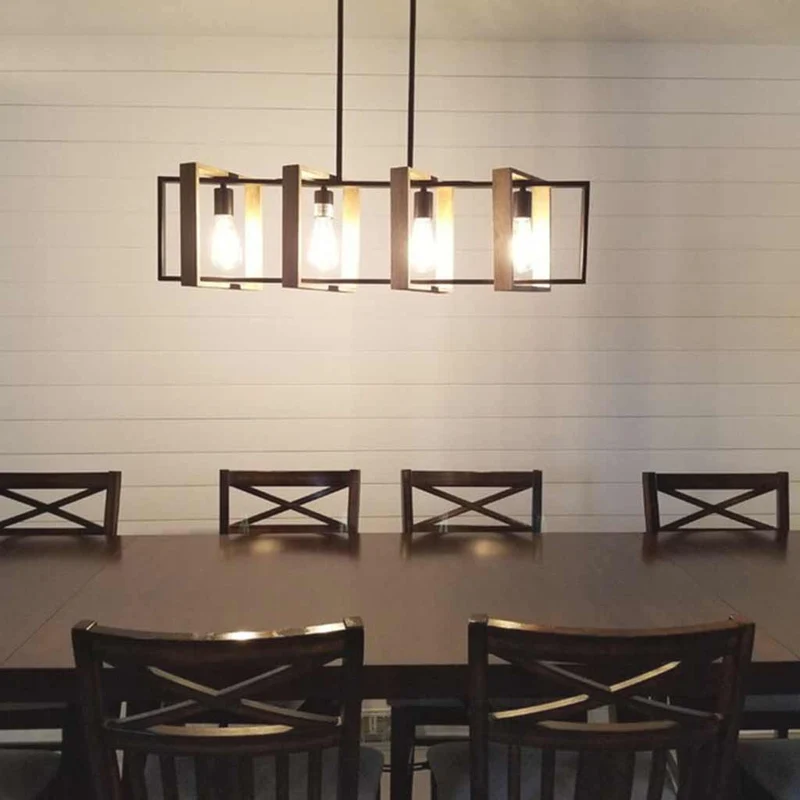 Chandelier Island Lighting Farmhouse Linear Rectangular Wood
