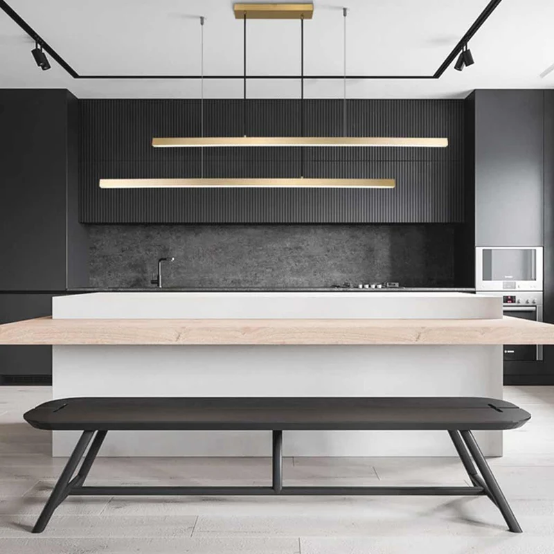 Pendant Light Brass Linear Dimmable LED, Black / Gold
