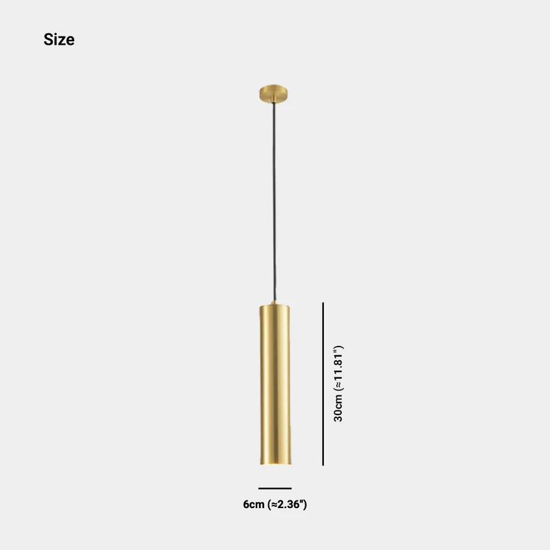 Hanging Pendant Light Small Slim Brass Tube, Gold