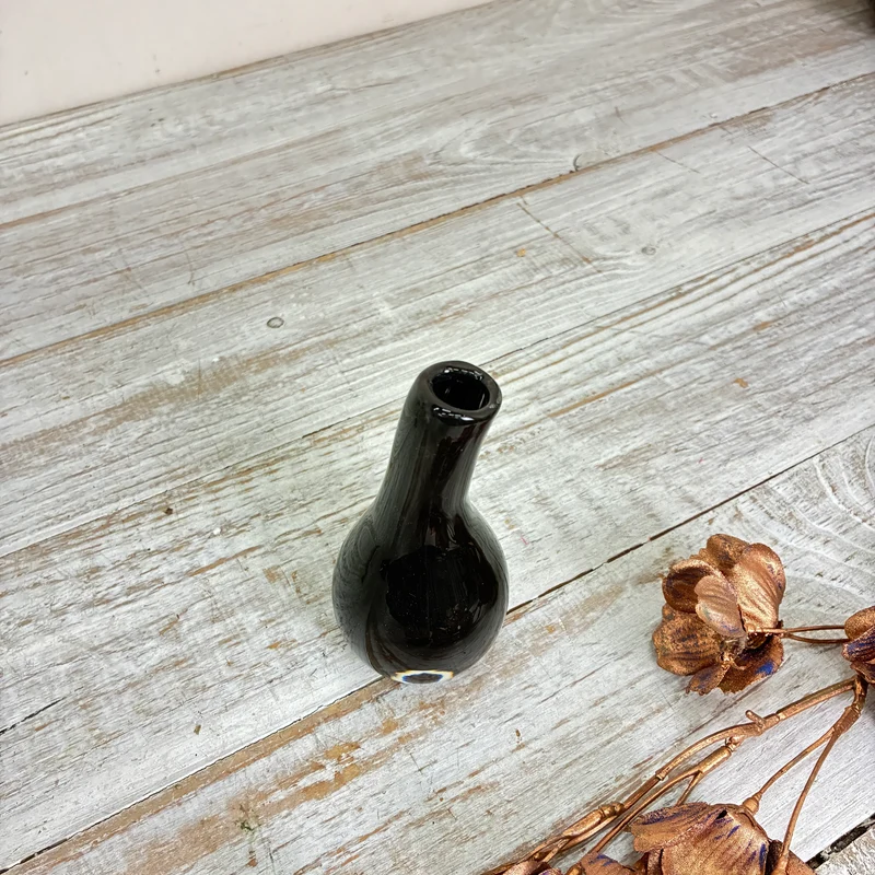 Kleine Glasvase Tropfenvase Flaschenform Rauchglas Schwarz Vase Gebraucht