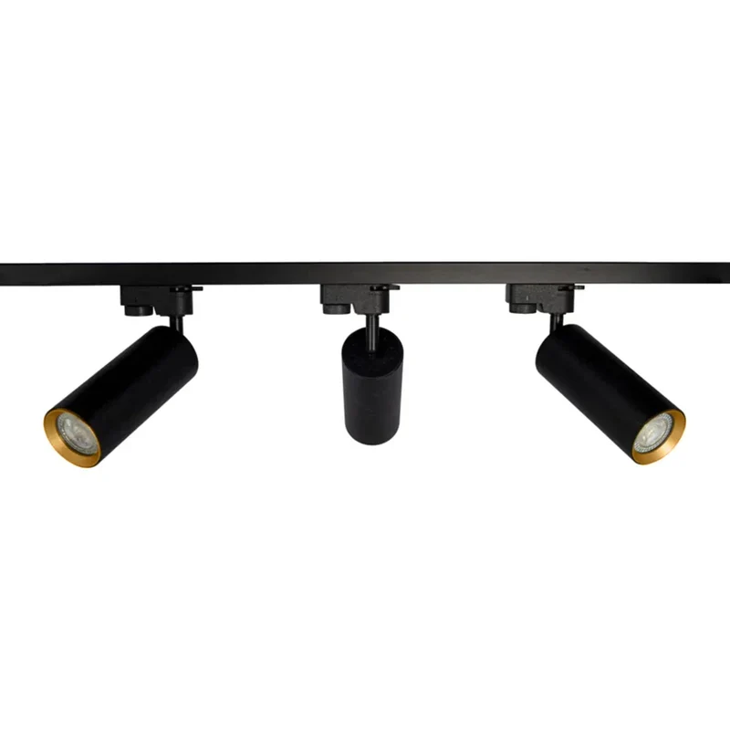 LED 1-Phasen-Schienen | Schwarz mit goldenem Ring | 1 Meter | Inklusive 3 Schienenspots