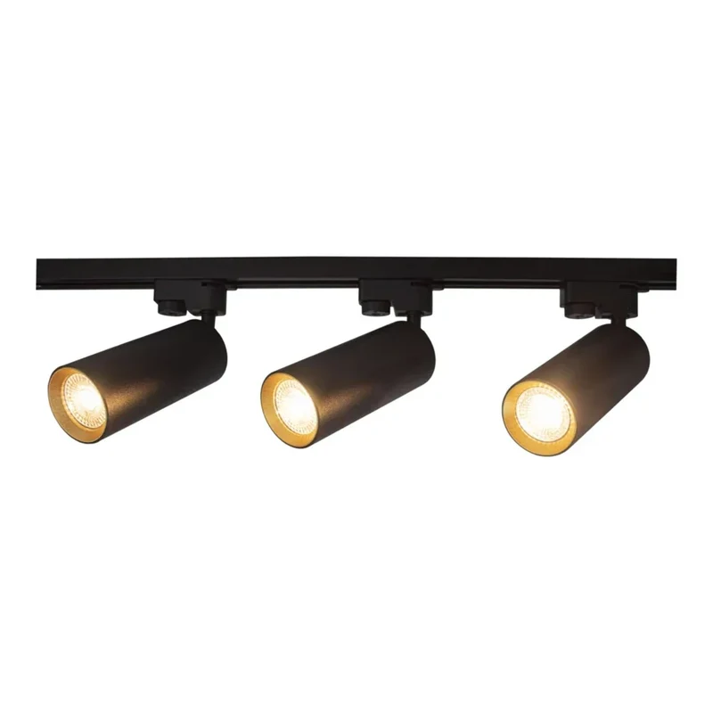 LED 1-Phasen-Schienen | Schwarz mit goldenem Ring | 1 Meter | Inklusive 3 Schienenspots