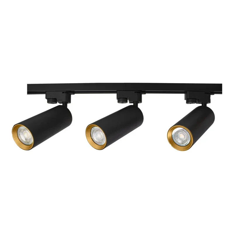 LED 1-Phasen-Schienen | Schwarz mit goldenem Ring | 1 Meter | Inklusive 3 Schienenspots