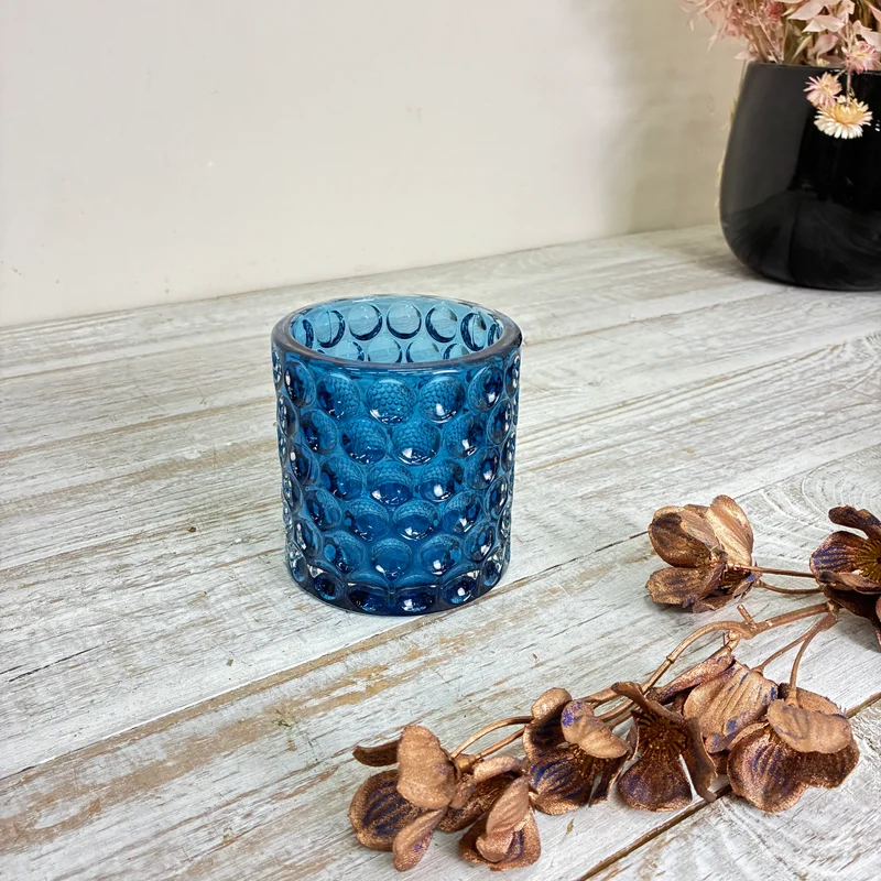 Teelichthalter Windlicht Blumentopf Pflanzentopf Glas Blau Wabenmuster Gebraucht