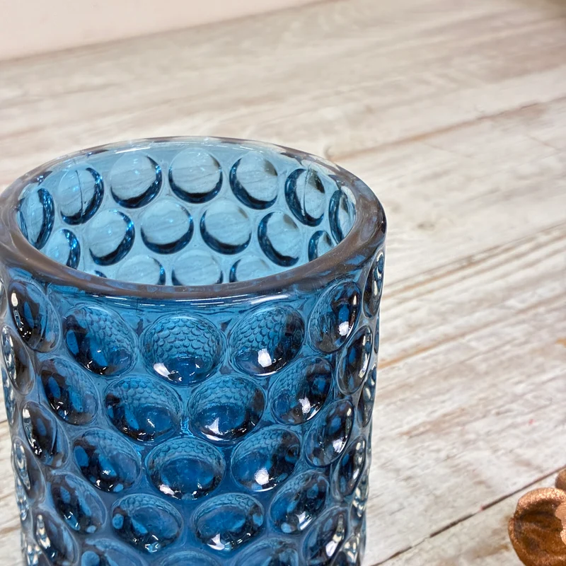 Teelichthalter Windlicht Blumentopf Pflanzentopf Glas Blau Wabenmuster Gebraucht