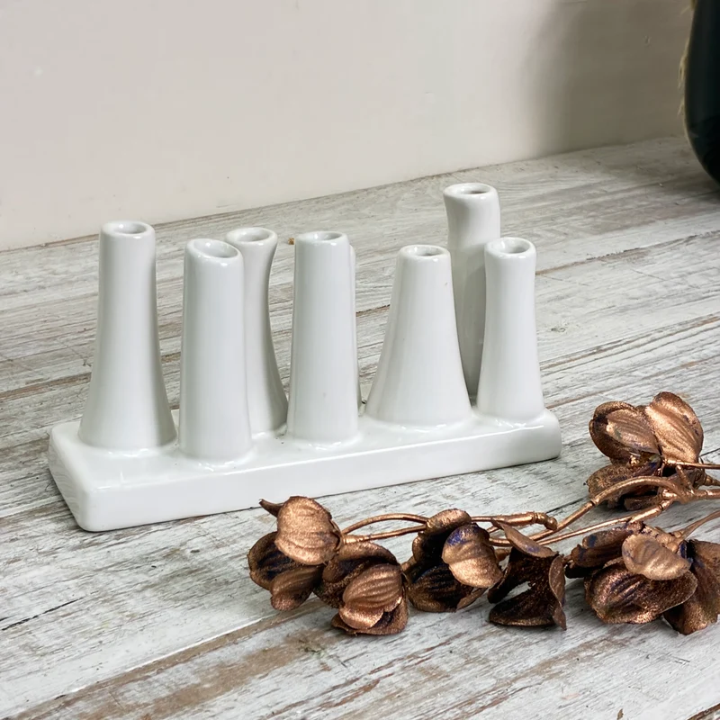 Keramik Mehrfach-Vase 8 Öffnungen Röhrenvase Weiß Vase Gebraucht