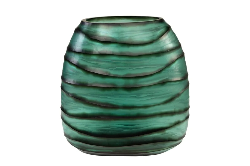 Casa Padrino Luxus Kerzenhalter Türkis / Grau 34 x 22,5 x H. 34 cm - Großes Windlicht aus massivem Farbglas in Aqua und Grau, auch als Vase verwendbar - Luxus Deko Accessoires