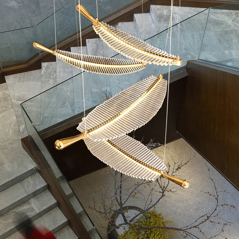 LED-Kristall-Deckenleuchte mit Blättern für Wohnzimmer und Treppe – Caeluxia