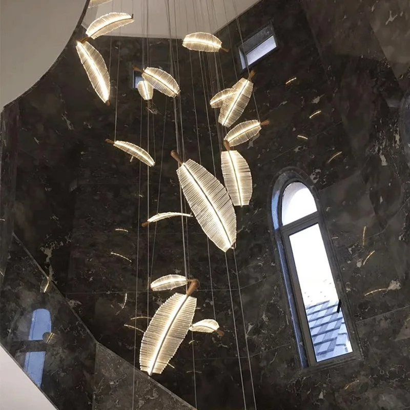 LED-Kristall-Deckenleuchte mit Blättern für Wohnzimmer und Treppe – Caeluxia