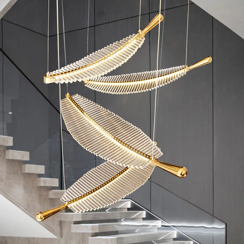 LED-Kristall-Deckenleuchte mit Blättern für Wohnzimmer und Treppe – Caeluxia