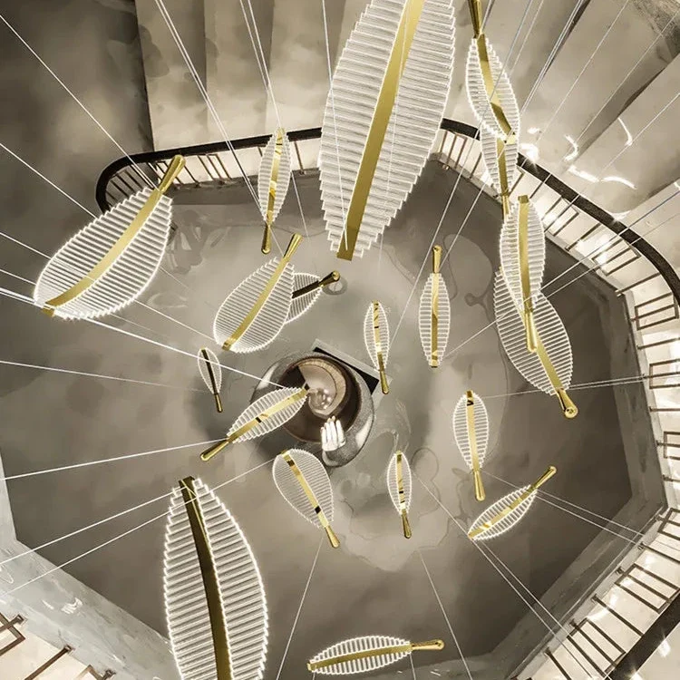 LED-Kristall-Deckenleuchte mit Blättern für Wohnzimmer und Treppe – Caeluxia
