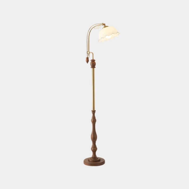 Table / Floor Lamp Vintage Arc Wood Glass Flower Lily of the Valley
