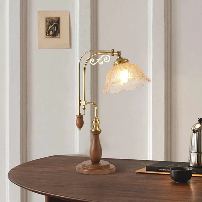 Table / Floor Lamp Vintage Arc Wood Glass Flower Lily of the Valley