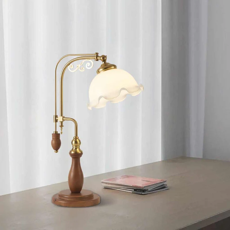 Table / Floor Lamp Vintage Arc Wood Glass Flower Lily of the Valley