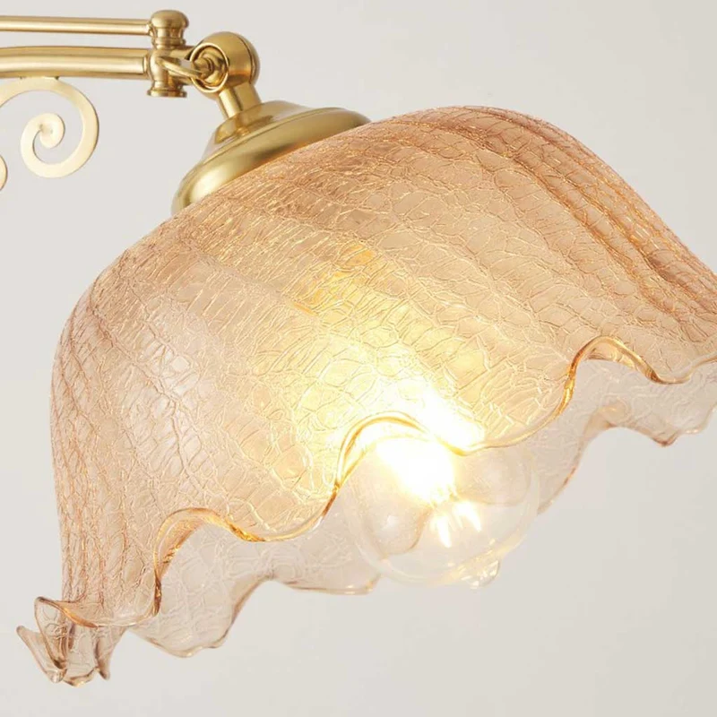 Table / Floor Lamp Vintage Arc Wood Glass Flower Lily of the Valley